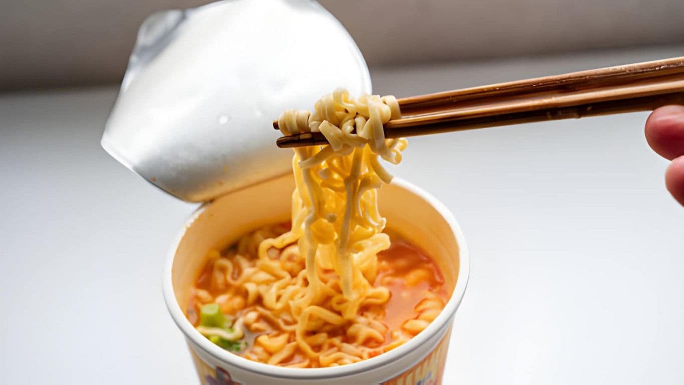 Chopsticks Lifting Instant Noodles from Cup