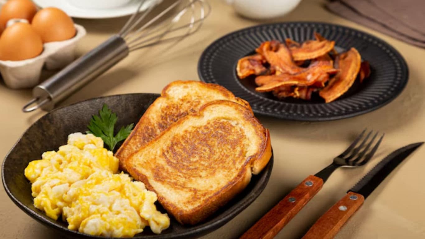 Breakfast with Toast, Eggs, and Bacon