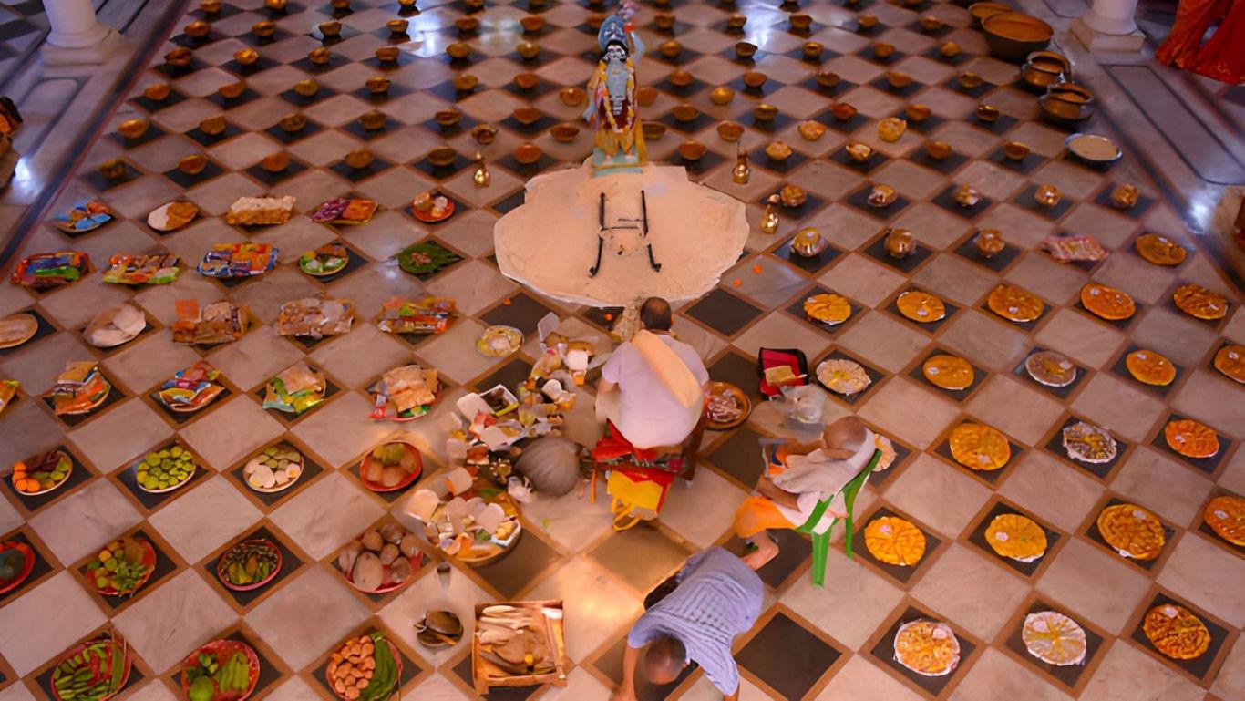 Traditional Indian food offering ceremony