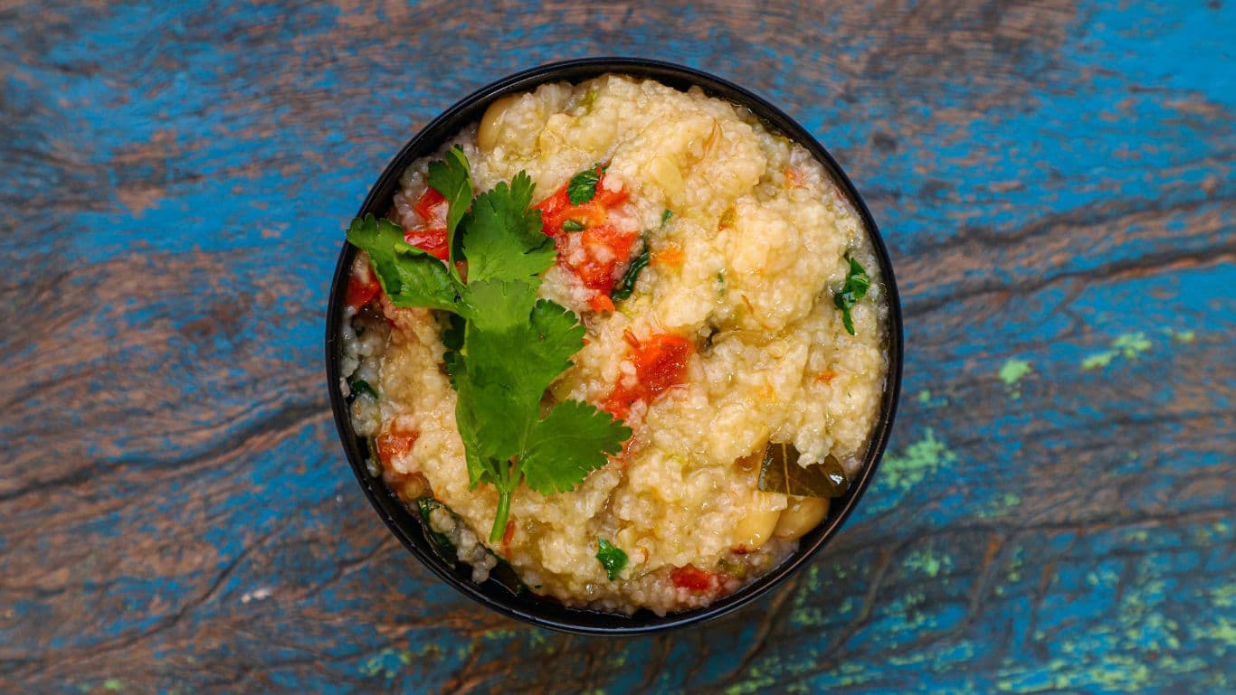 Bowl of savory quinoa with herbs