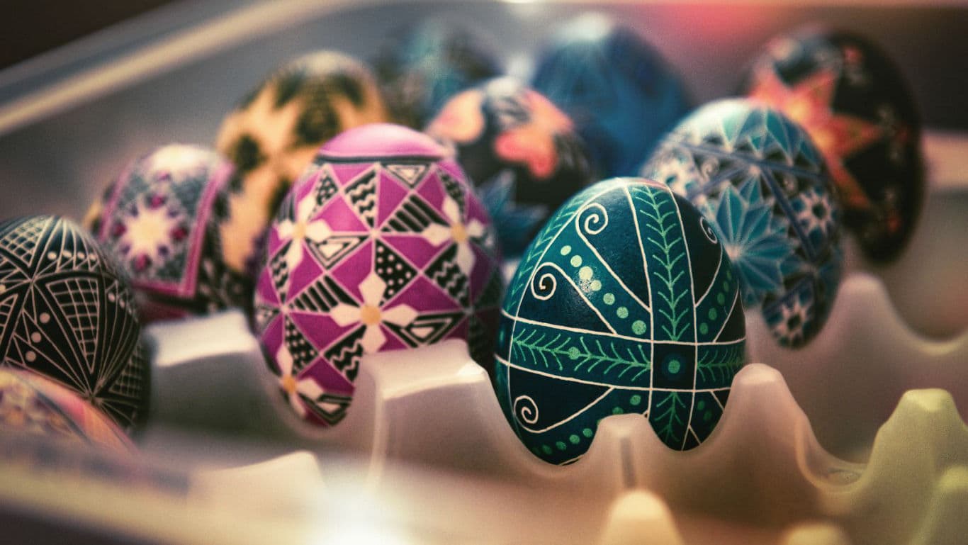 Colorful Hand-Painted Easter Eggs in Carton Tray