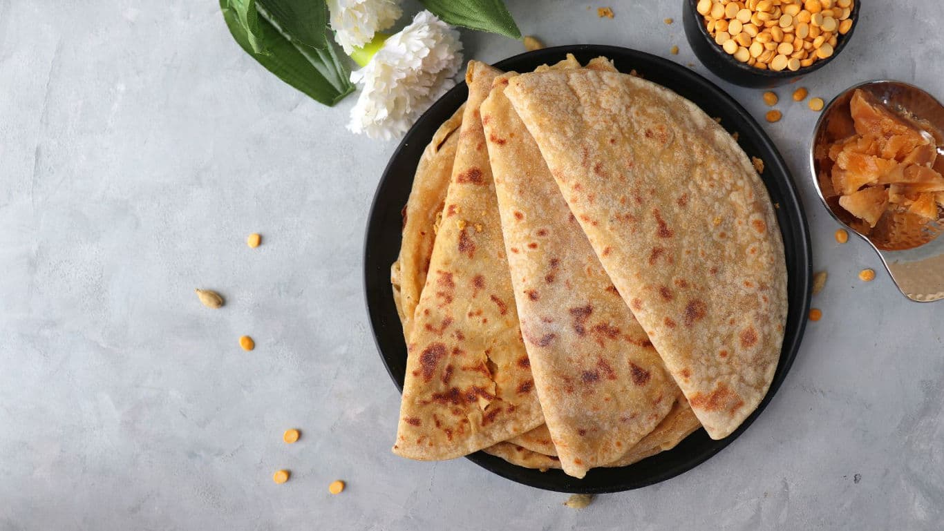 Indian stuffed flatbread with lentil filling
