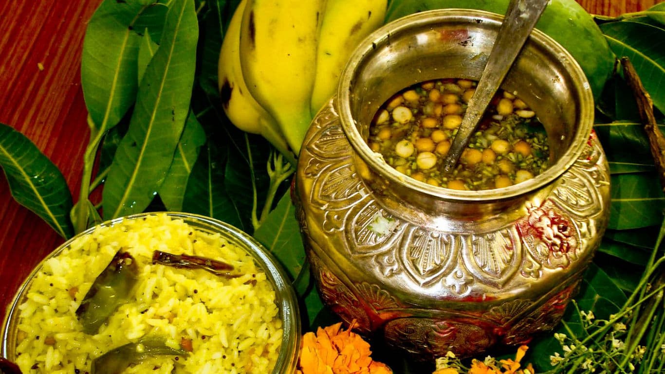 Traditional Indian Festive Meal with Rice and Lentils