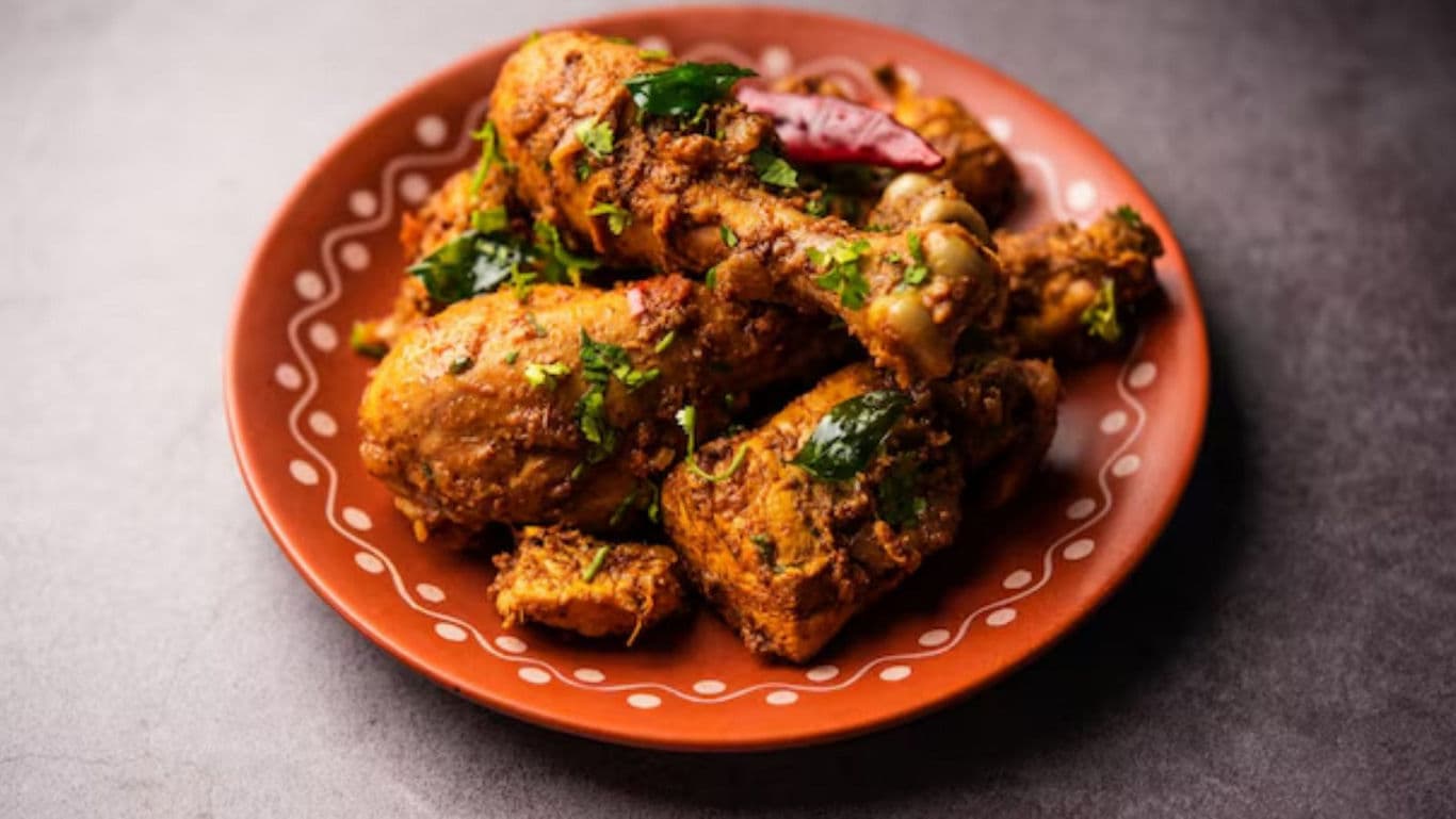 Spicy Indian Chicken Fry on Terracotta Plate