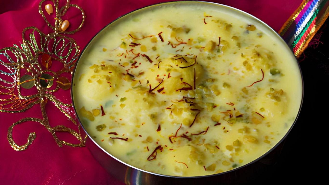 Traditional Indian dessert with saffron garnish