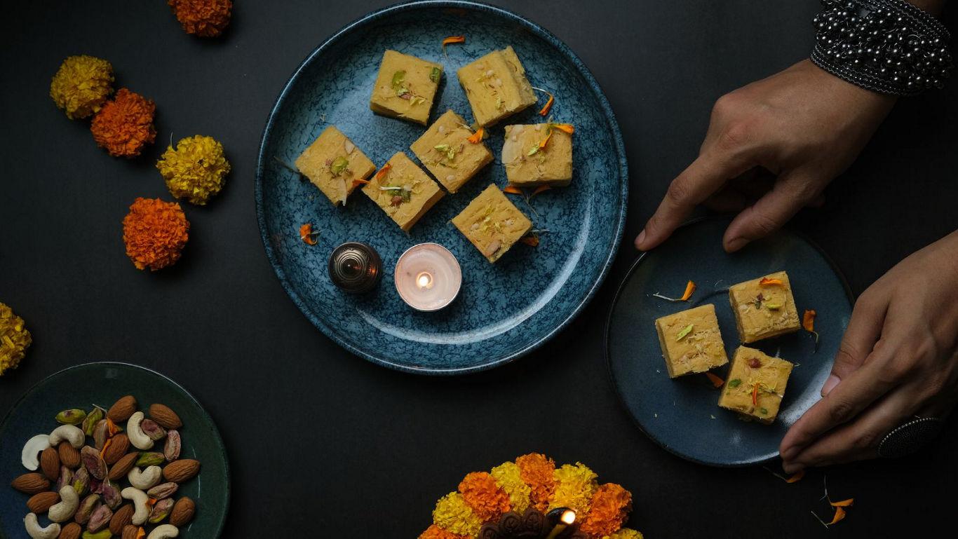 Festive sweets with marigold decorations