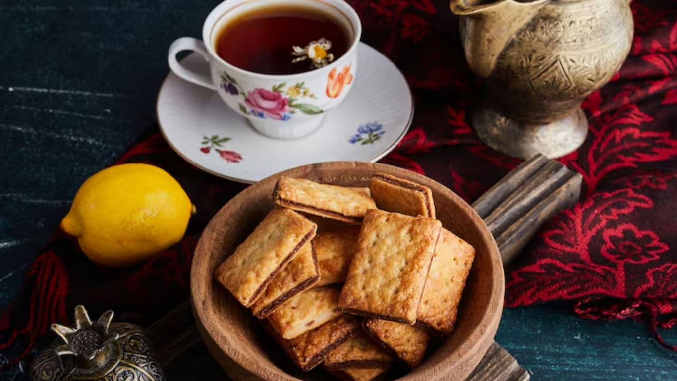 Tea with Lemon and Biscuits on Rustic Table