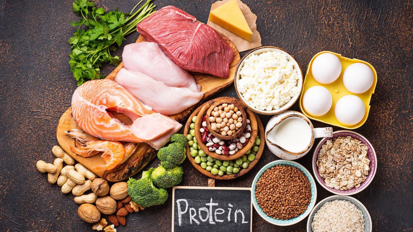 Protein-rich foods on a table.