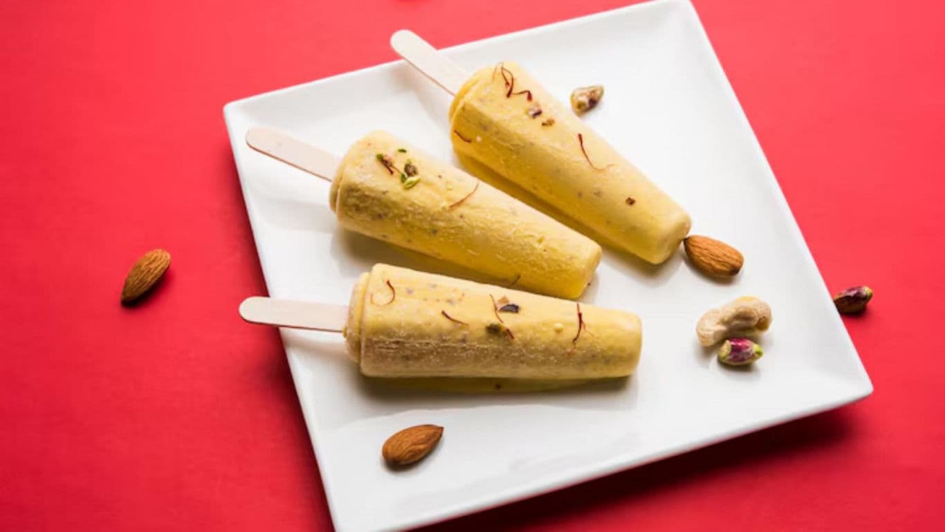 Traditional Indian Kulfi Ice Cream on White Plate