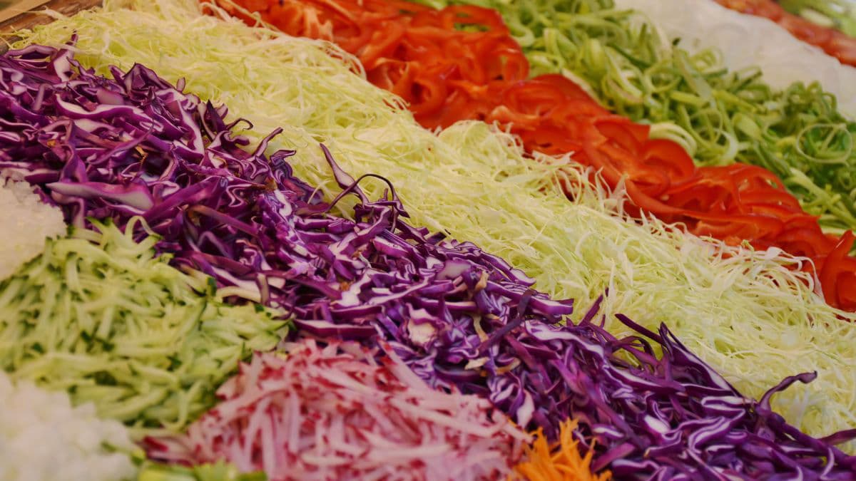Crisp vegetables in a row