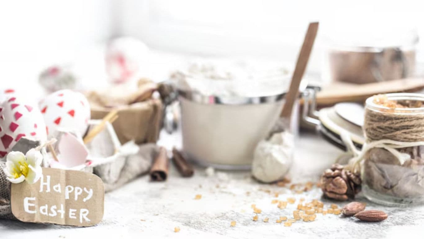 Easter Baking Ingredients and Decor on Table