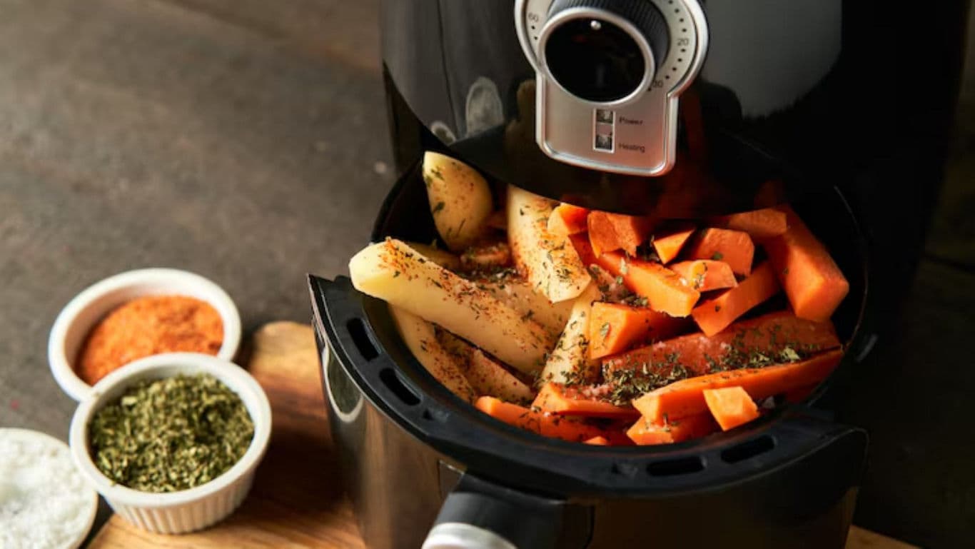 Freshly Seasoned Vegetables in Modern Air Fryer