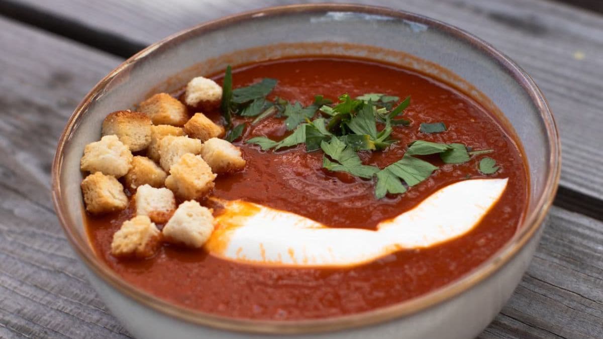 Tomato soup close-up shot