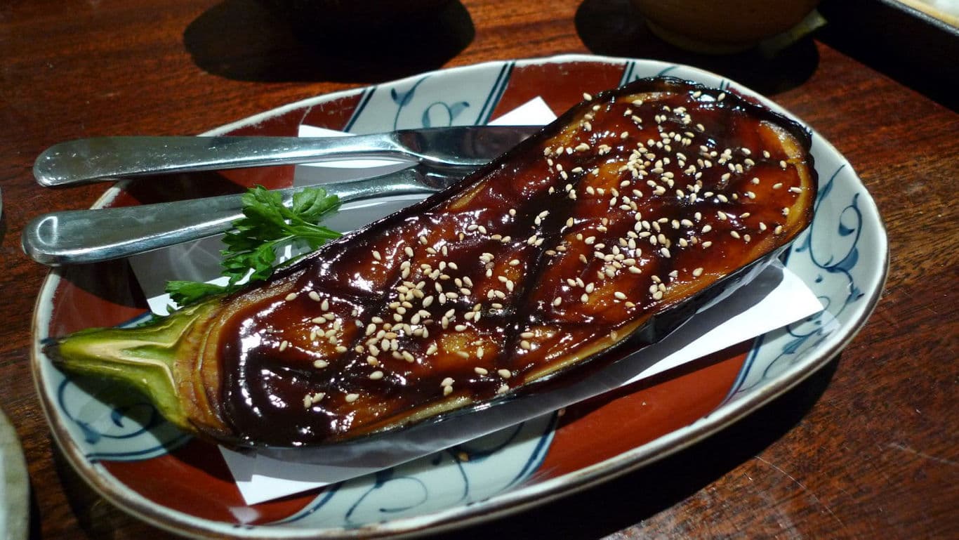 Glazed roasted eggplant with sesame seeds