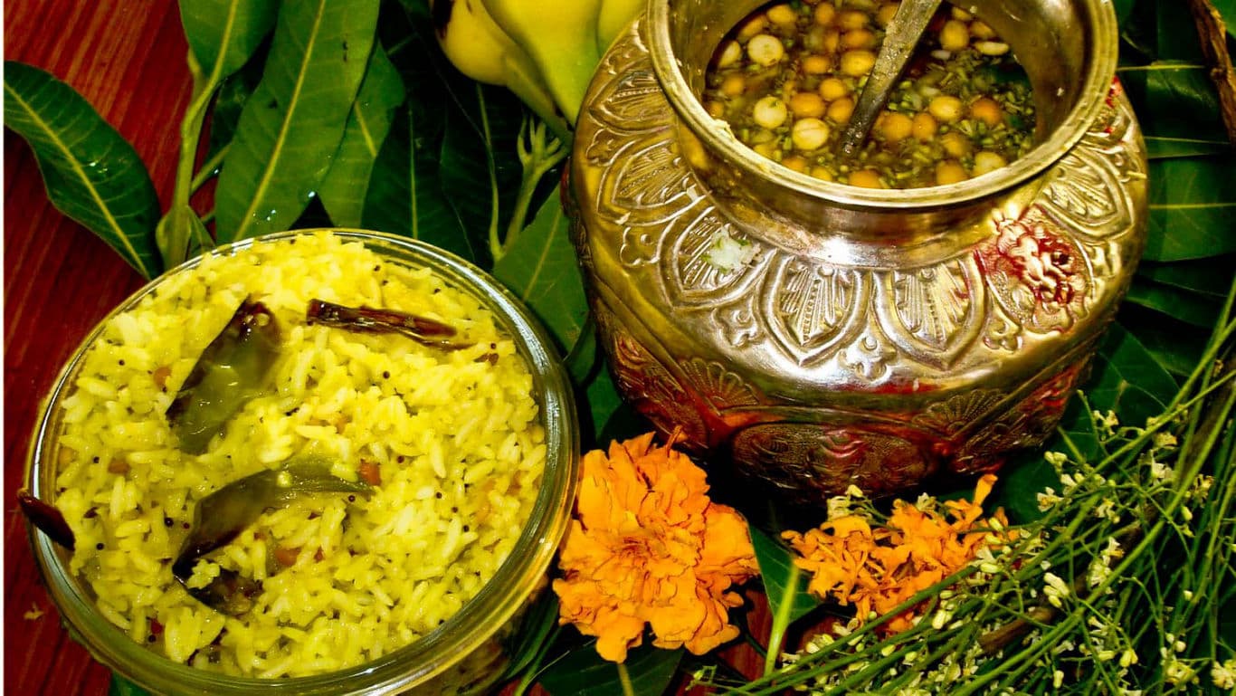 Traditional Indian festive food and offerings
