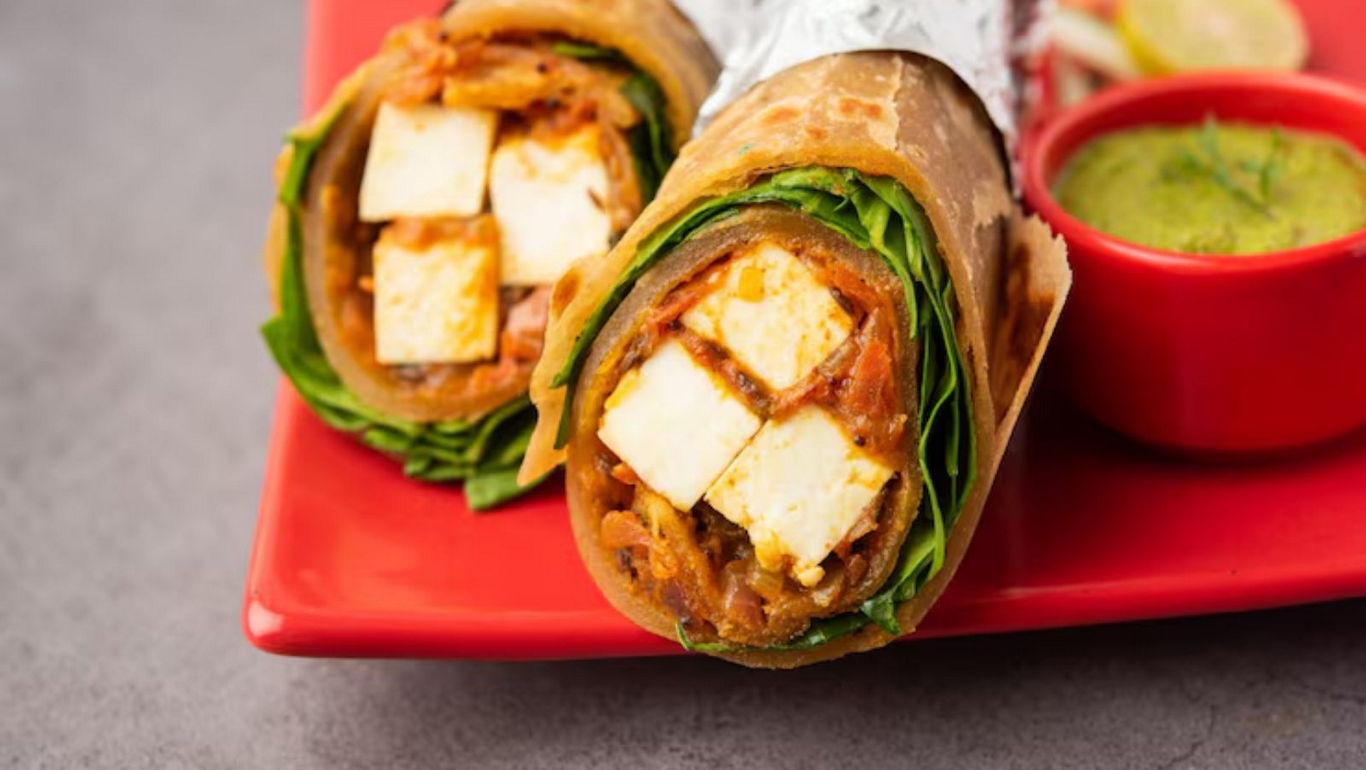 Vegetarian wrap with paneer and greens