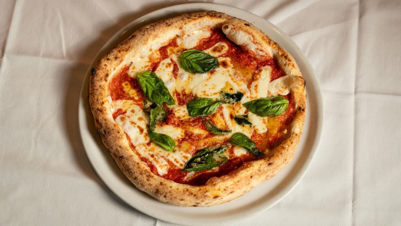 Neapolitan Margherita Pizza on White Plate