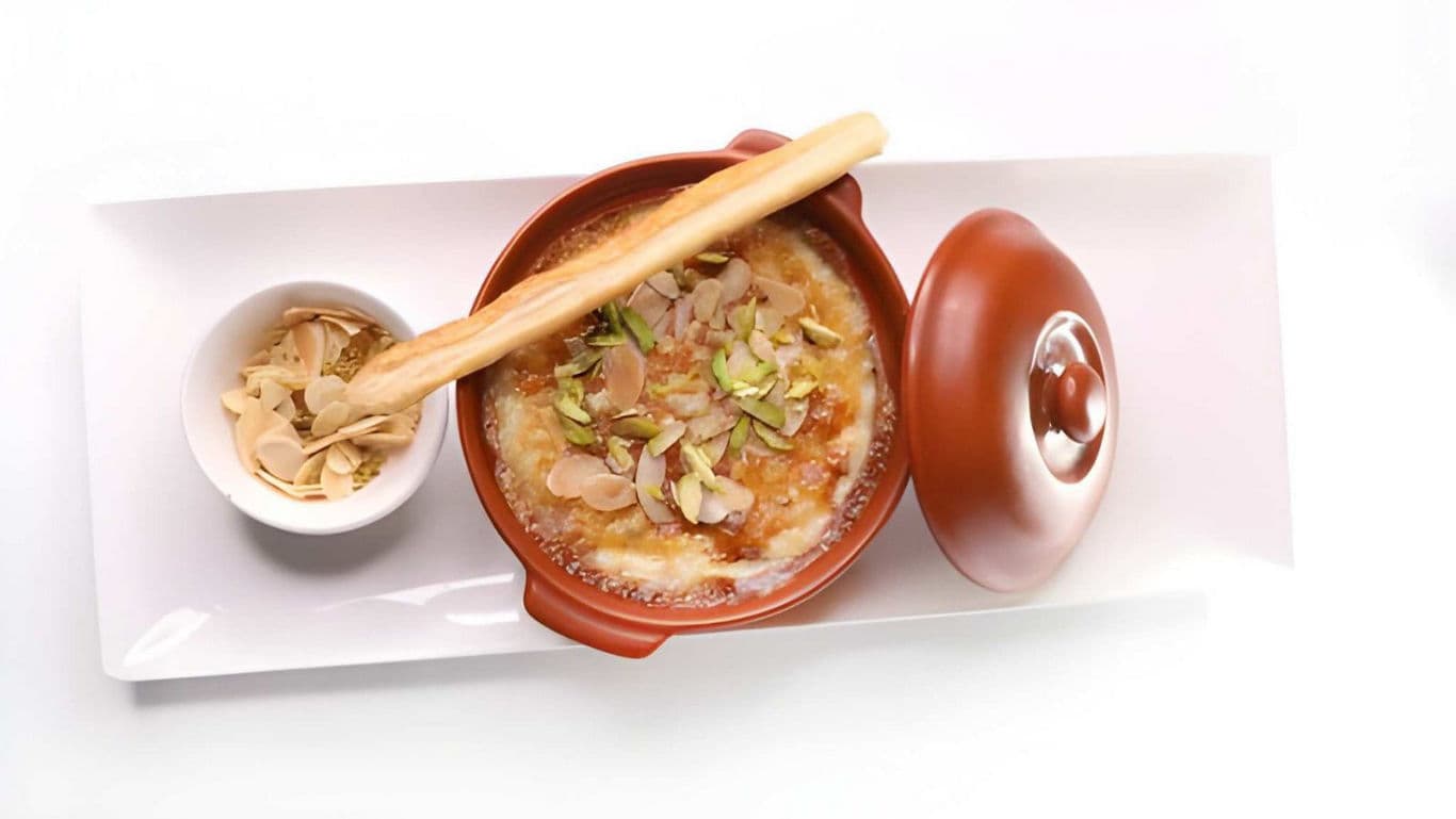 Baked dessert with nuts and breadstick
