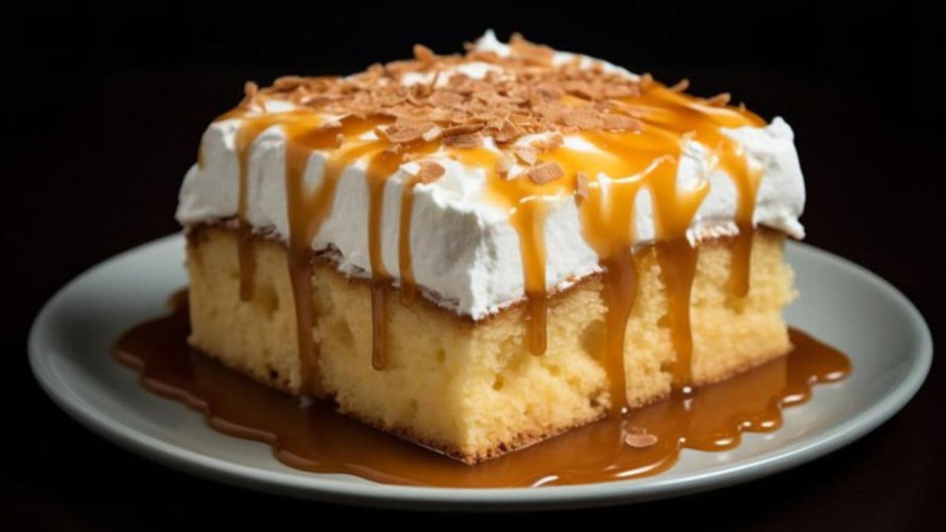 Caramel Drizzled Sponge Cake Dessert Slice