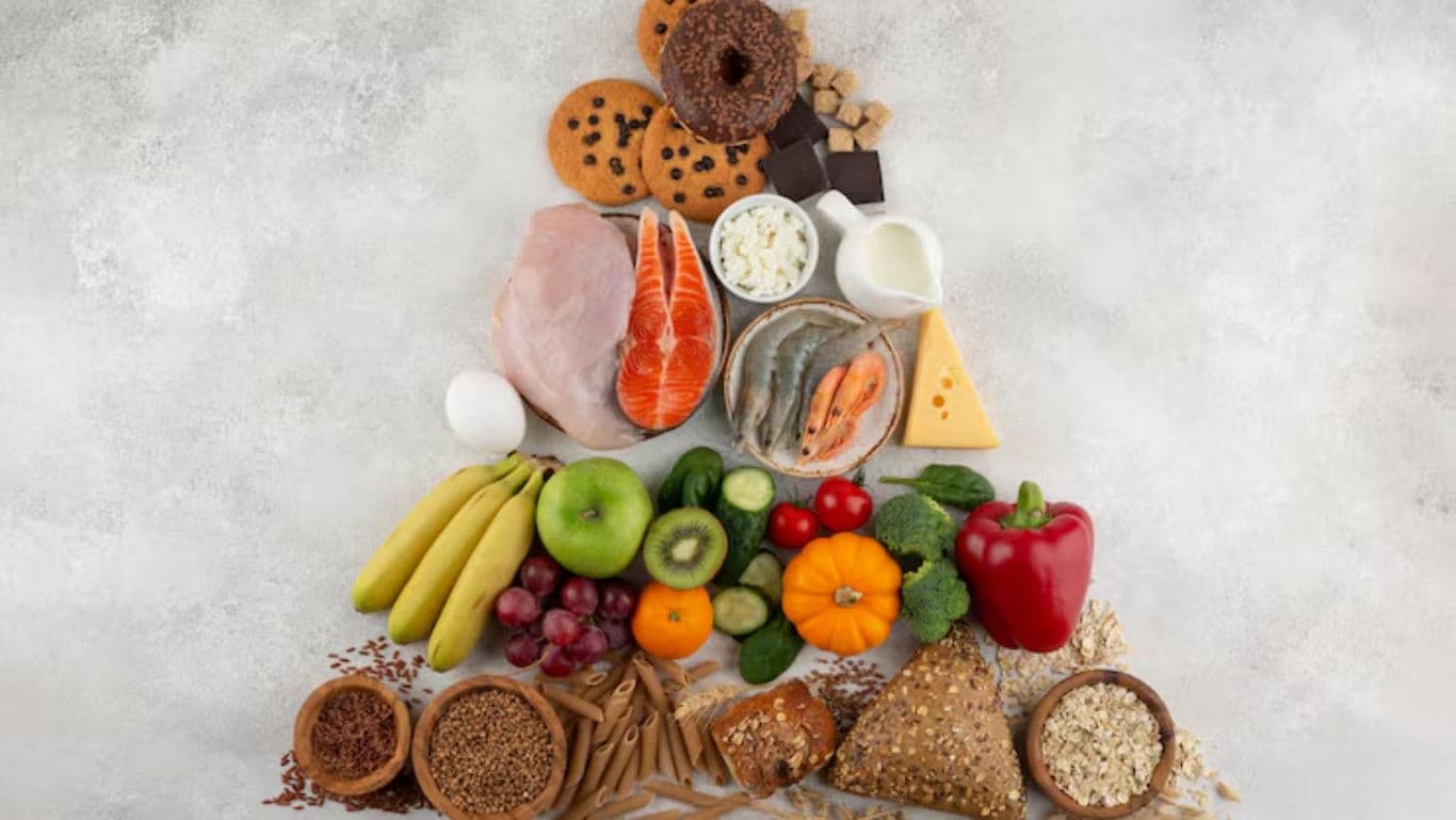 Food Pyramid with Assorted Healthy Ingredients