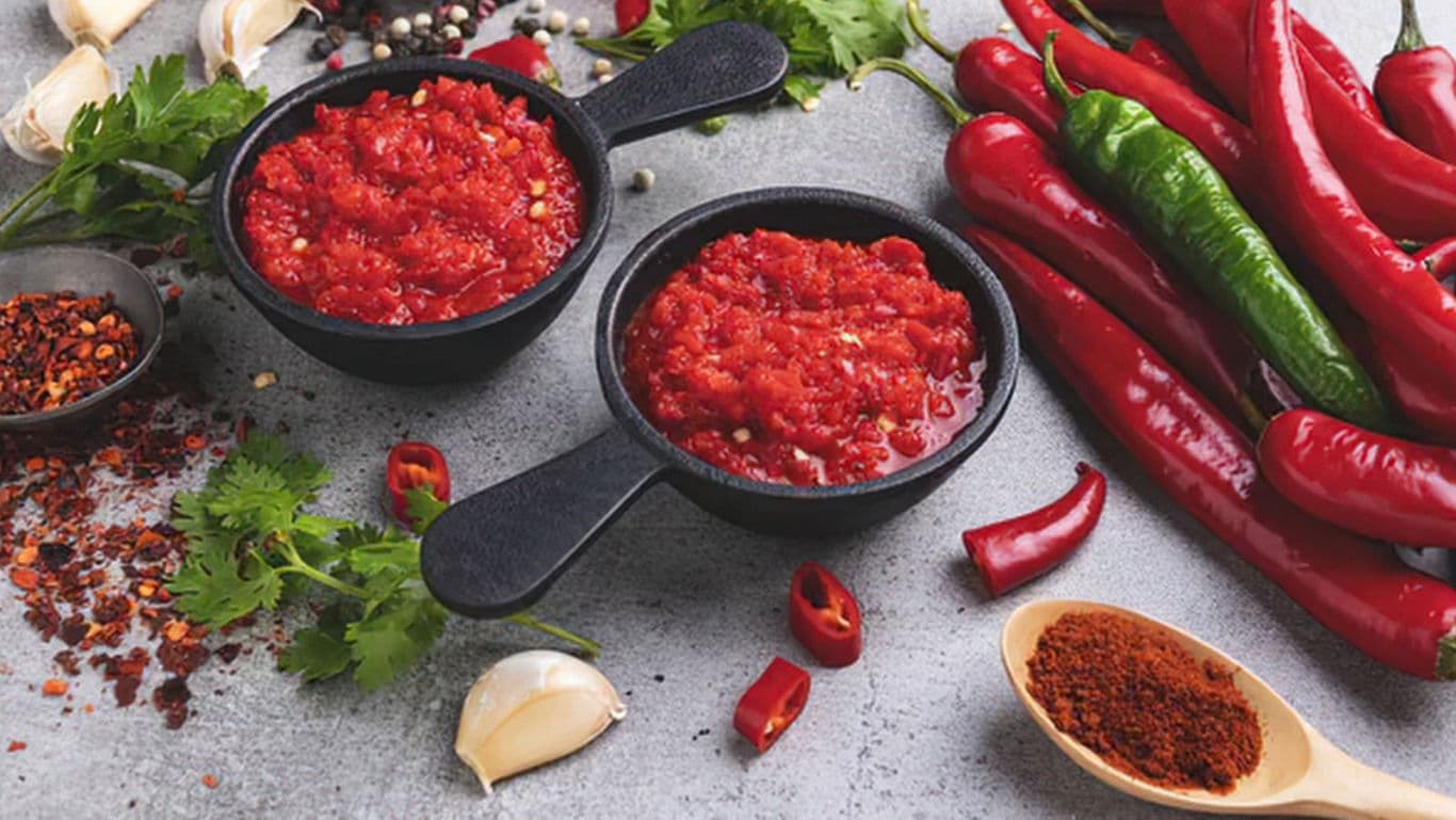 Fresh red chili salsa with spices