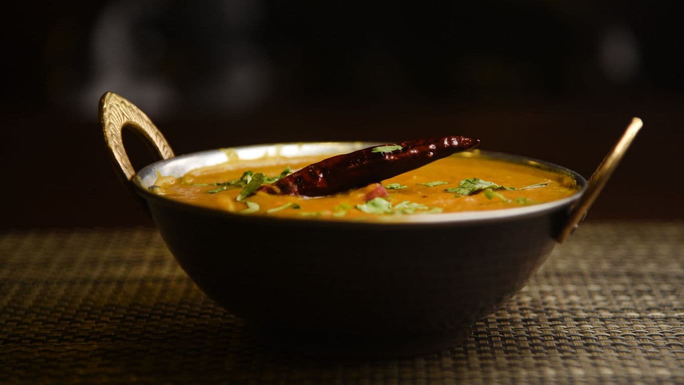 Traditional Indian Dal Tadka in Brass Bowl