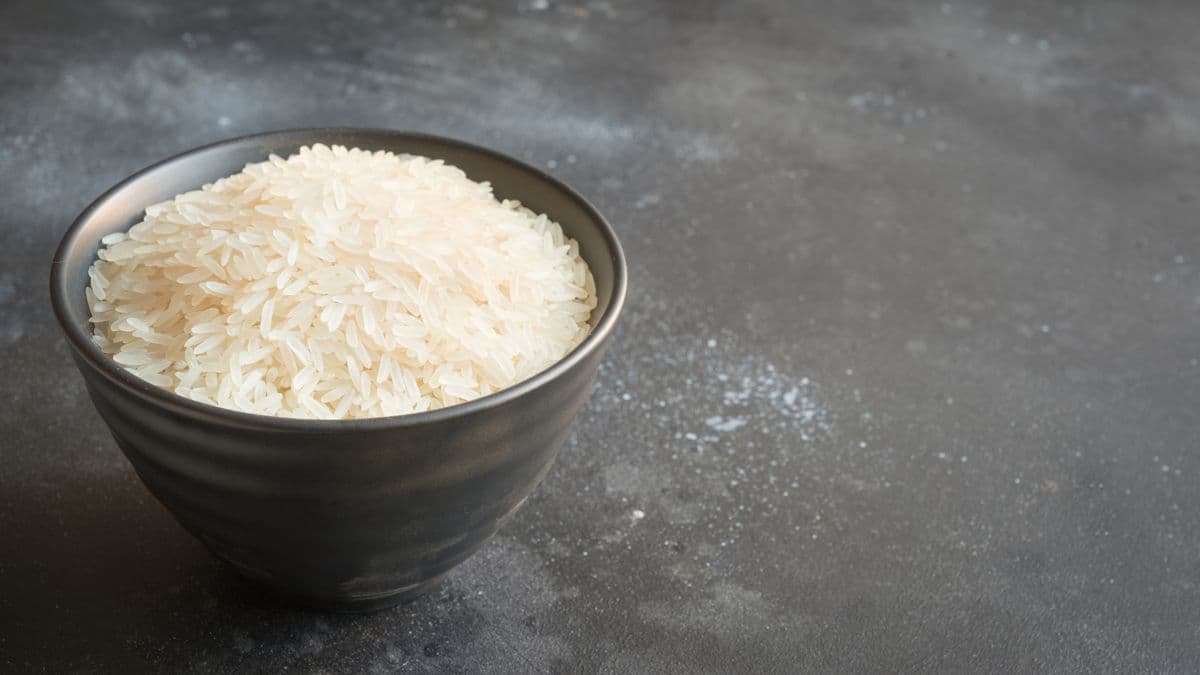 uncooked white rice in a bowl