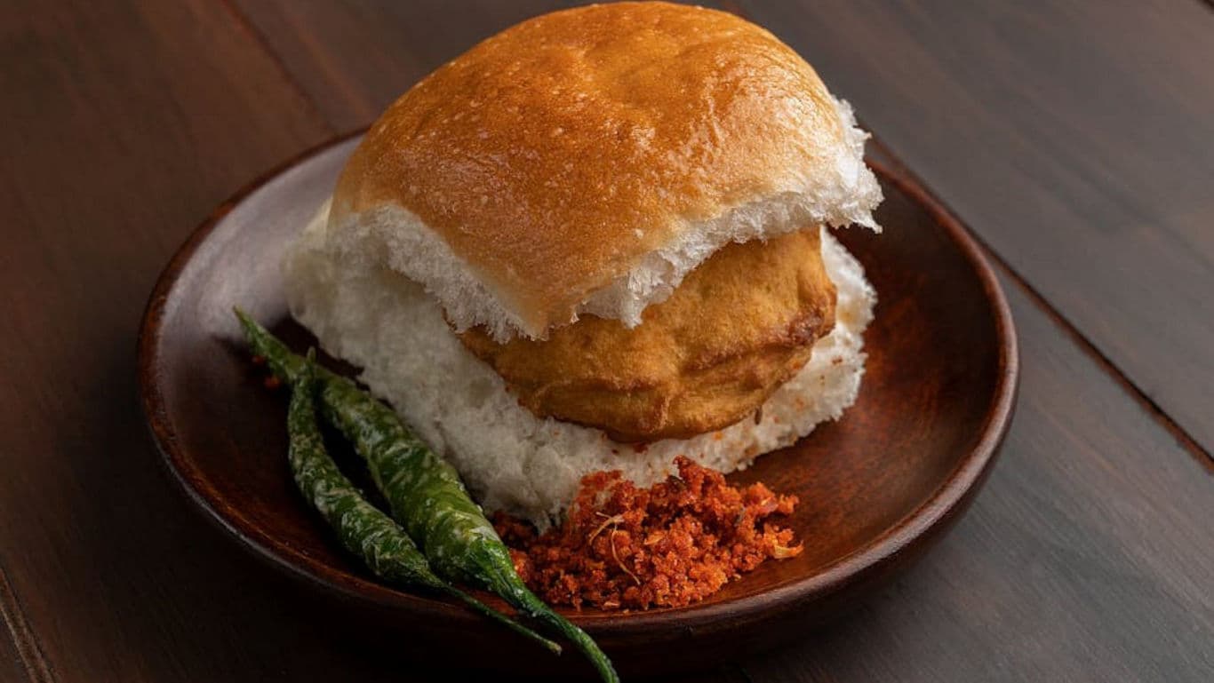 Indian Vada Pav with Spices and Chilies