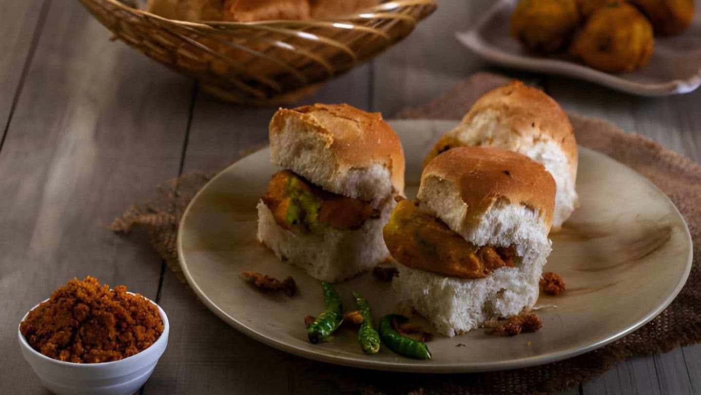 Traditional Indian Vada Pav with Spicy Chutney