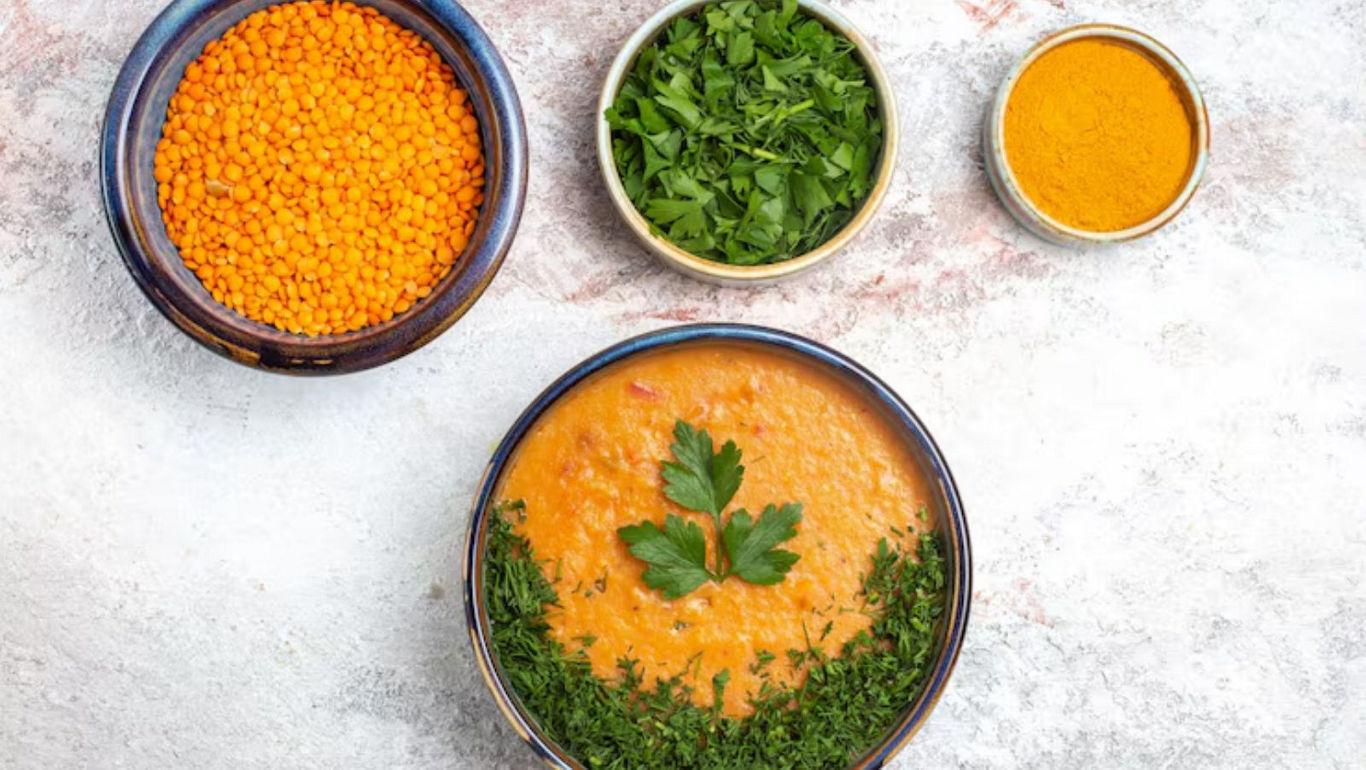 Lentil soup with fresh herbs and spices
