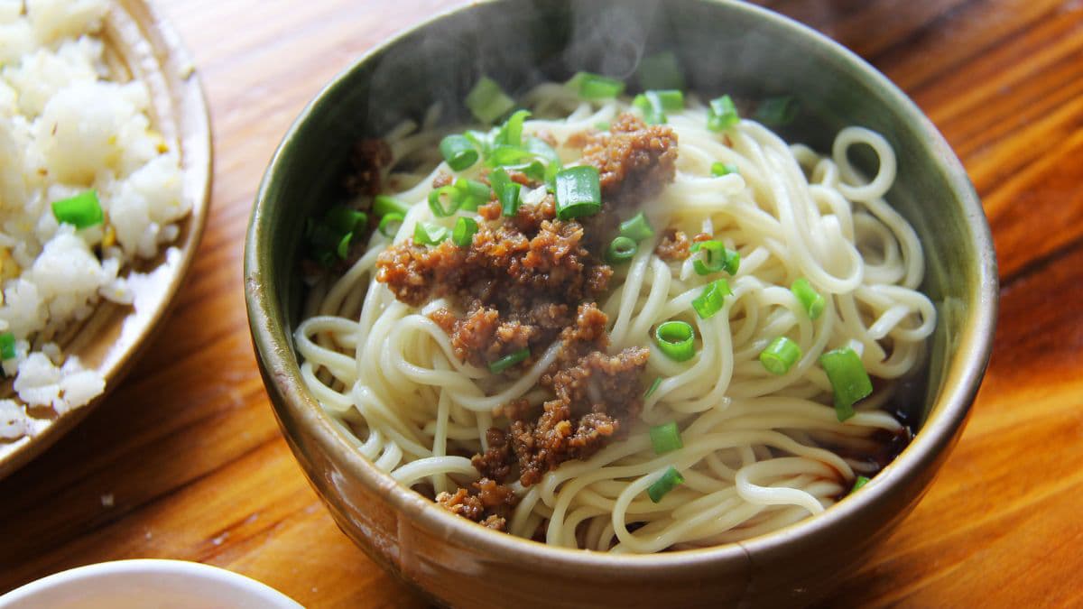 Dan Dan Noodles in a small bowl