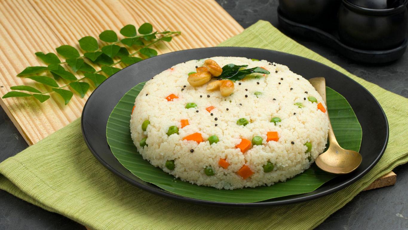 Traditional South Indian Upma on Banana Leaf