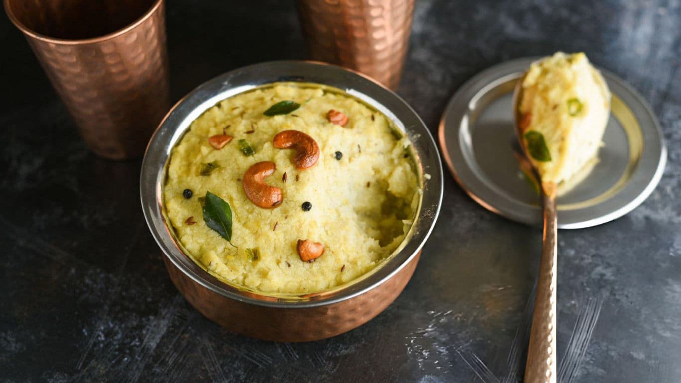 Traditional South Indian Upma in Copper Bowl