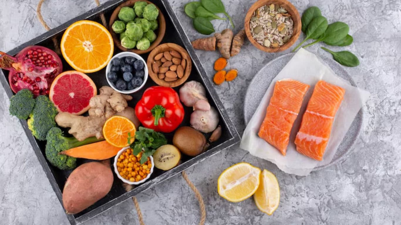 Healthy Foods with Salmon and Vegetables