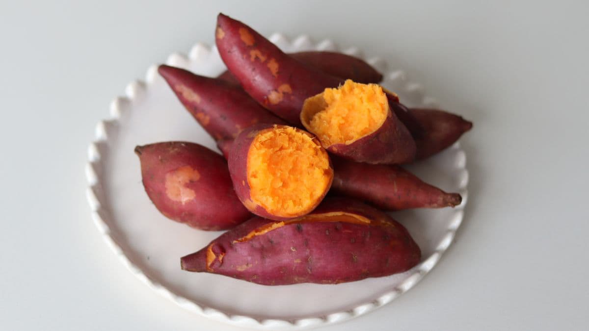 Plate of boiled sweet potatoes