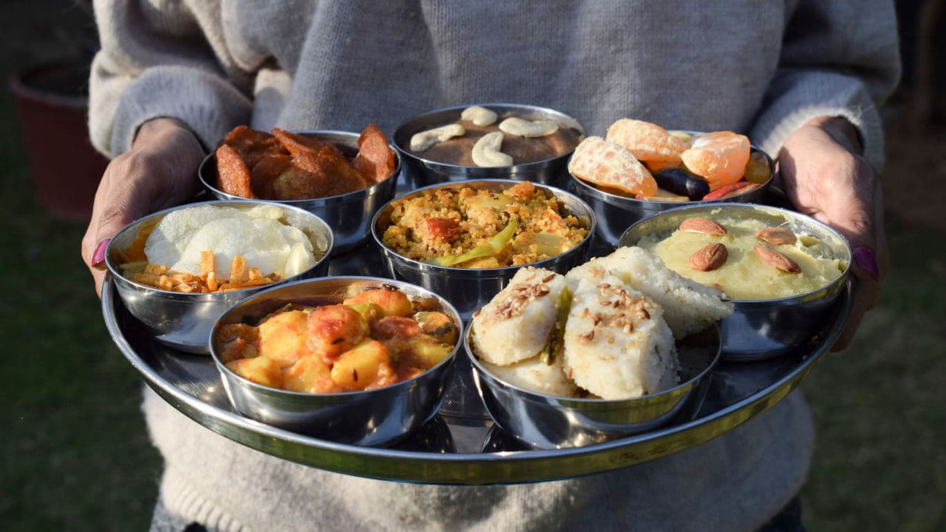 Vrat food with potatoes and desserts