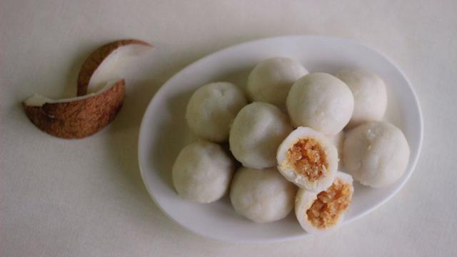 Coconut Jaggery Pitha on a plate
