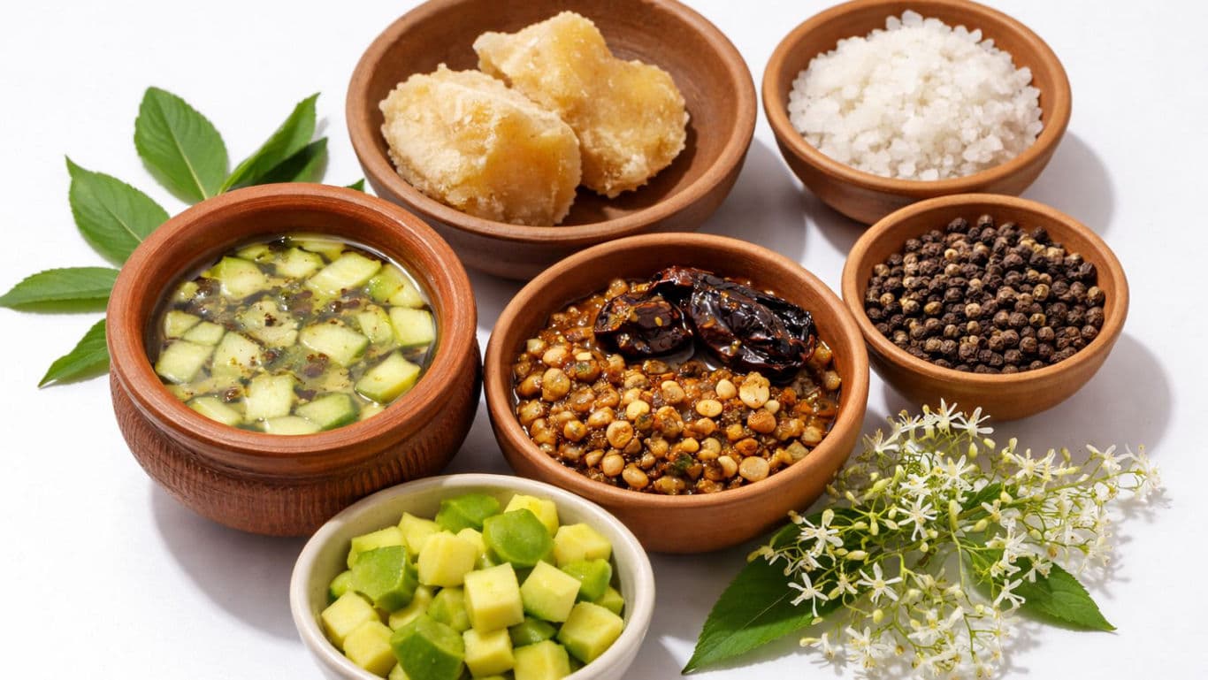 Assorted Indian Spices and Ingredients in Wooden Bowls