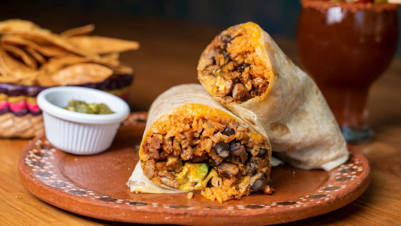 Hearty Burrito with Rice and Beans on Plate