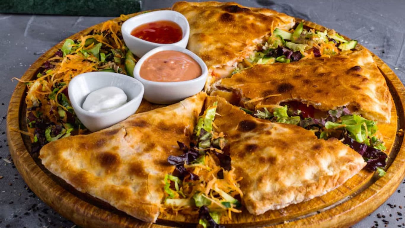 Vegetable Stuffed Flatbread with Assorted Dips