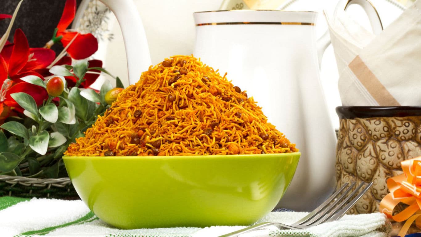 Bowl of Indian Namkeen Snack on Table Setting