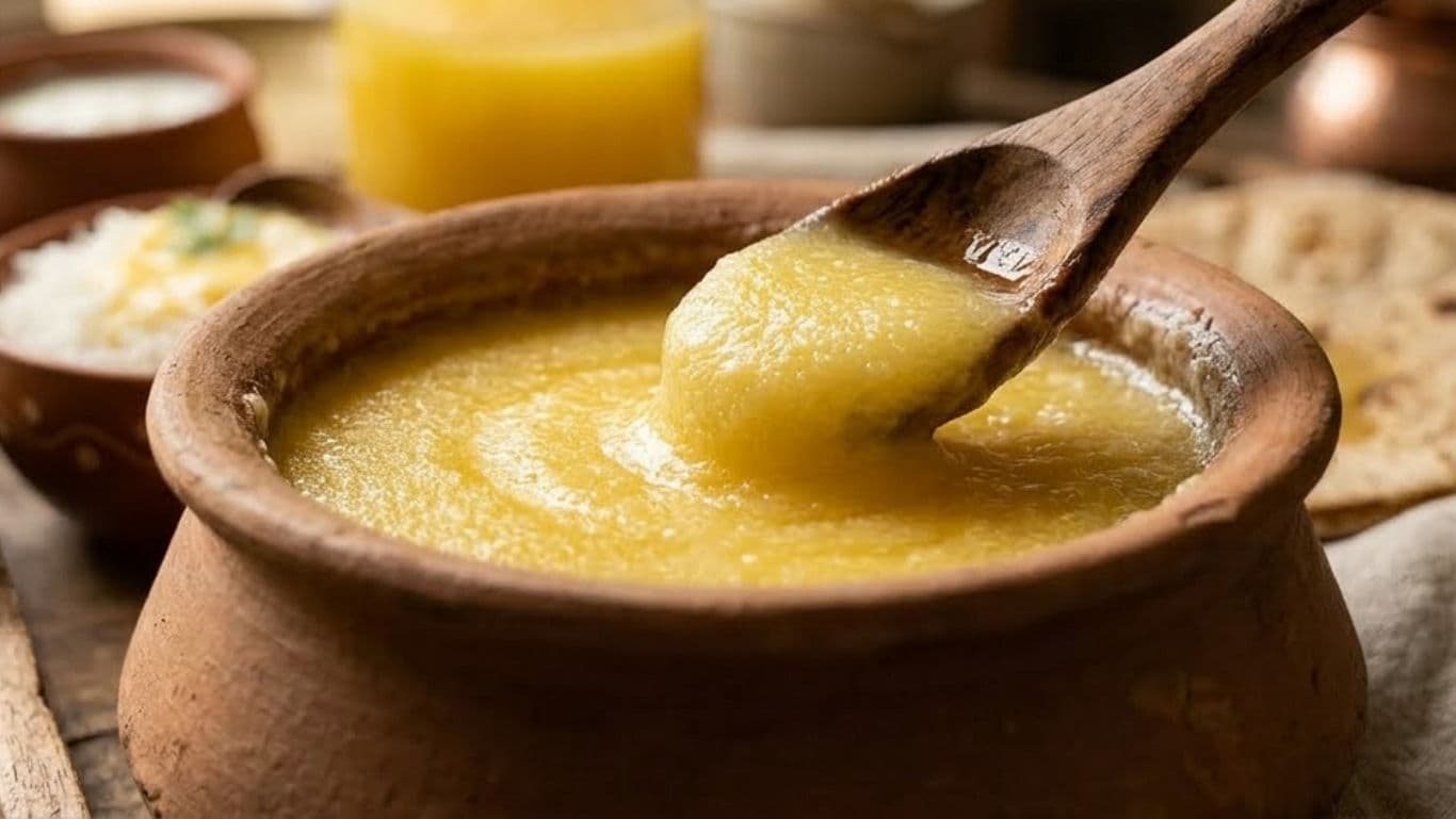 A jar of golden A2 cow ghee