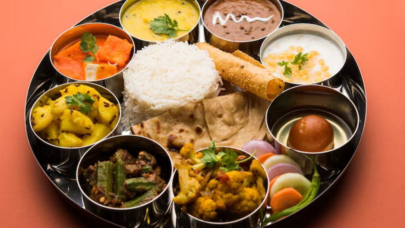Traditional Indian thali with assorted dishes