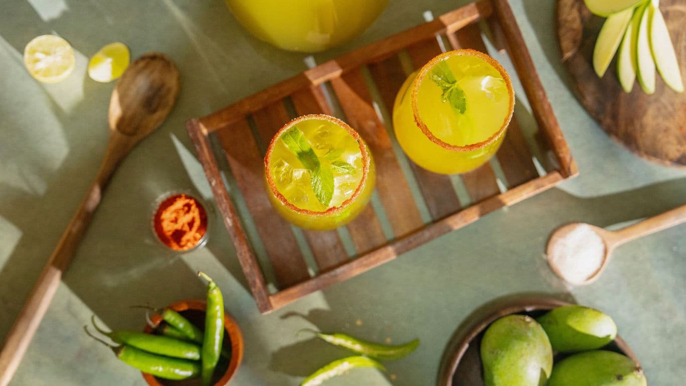 Refreshing Mango Drink with Green Chilies and Lime