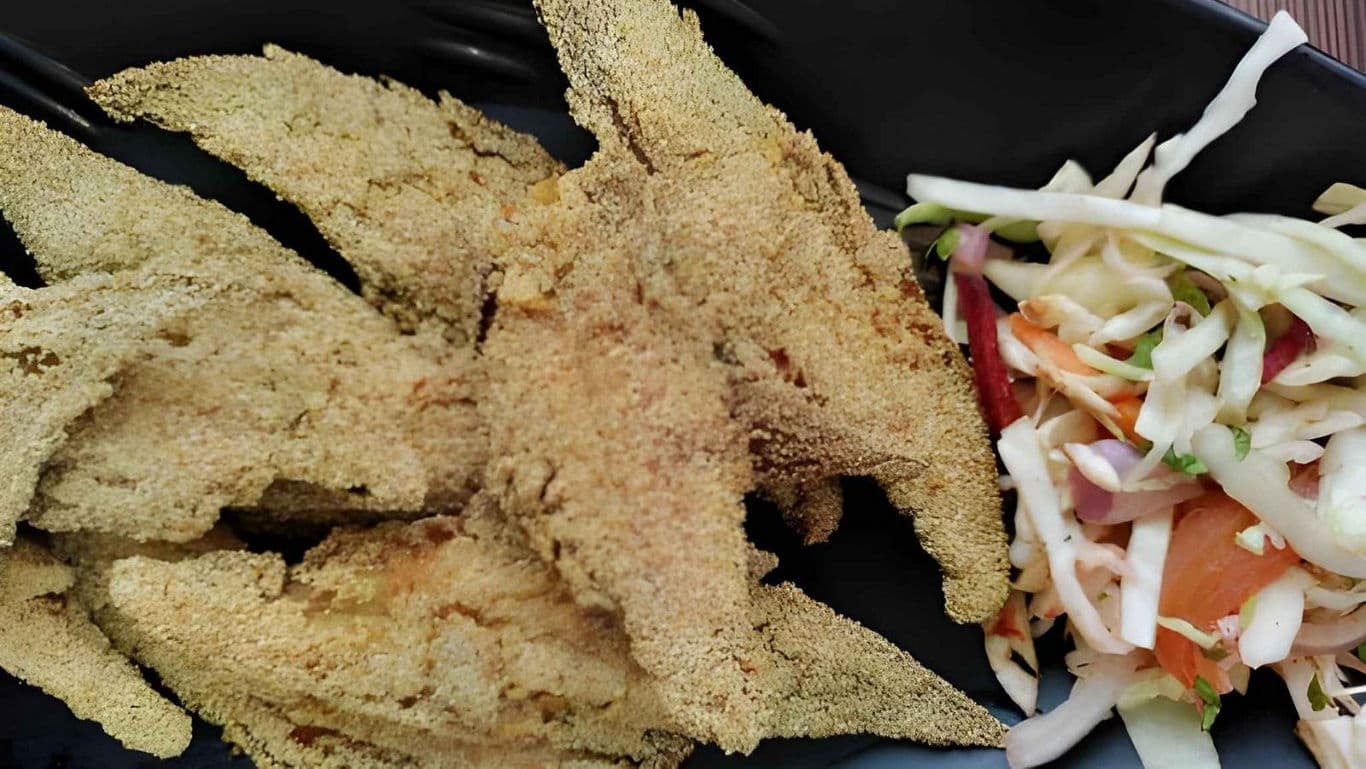 Cornmeal fried fish fillets with fresh slaw