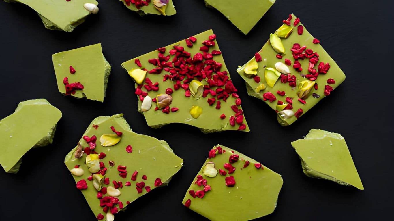 Matcha White Chocolate Bark with Nuts and Berries
