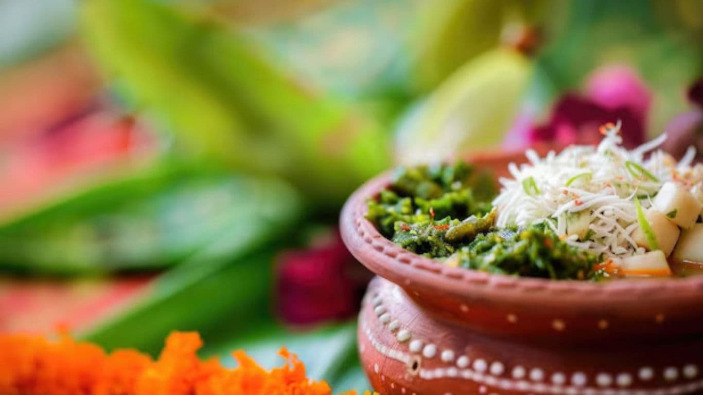 Traditional Indian Food in Decorative Clay Bowl