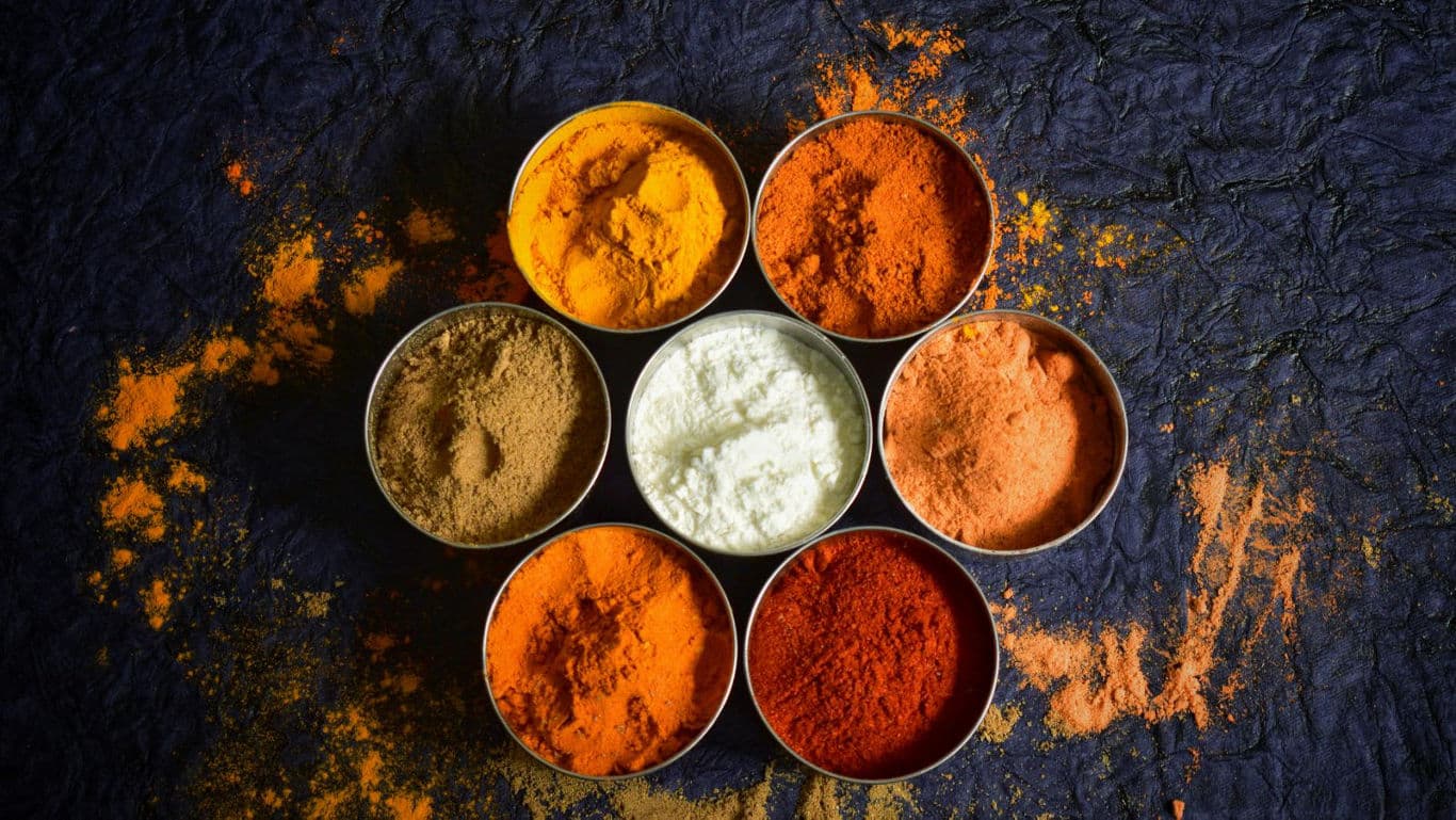 Colorful Assorted Spices in Metal Bowls