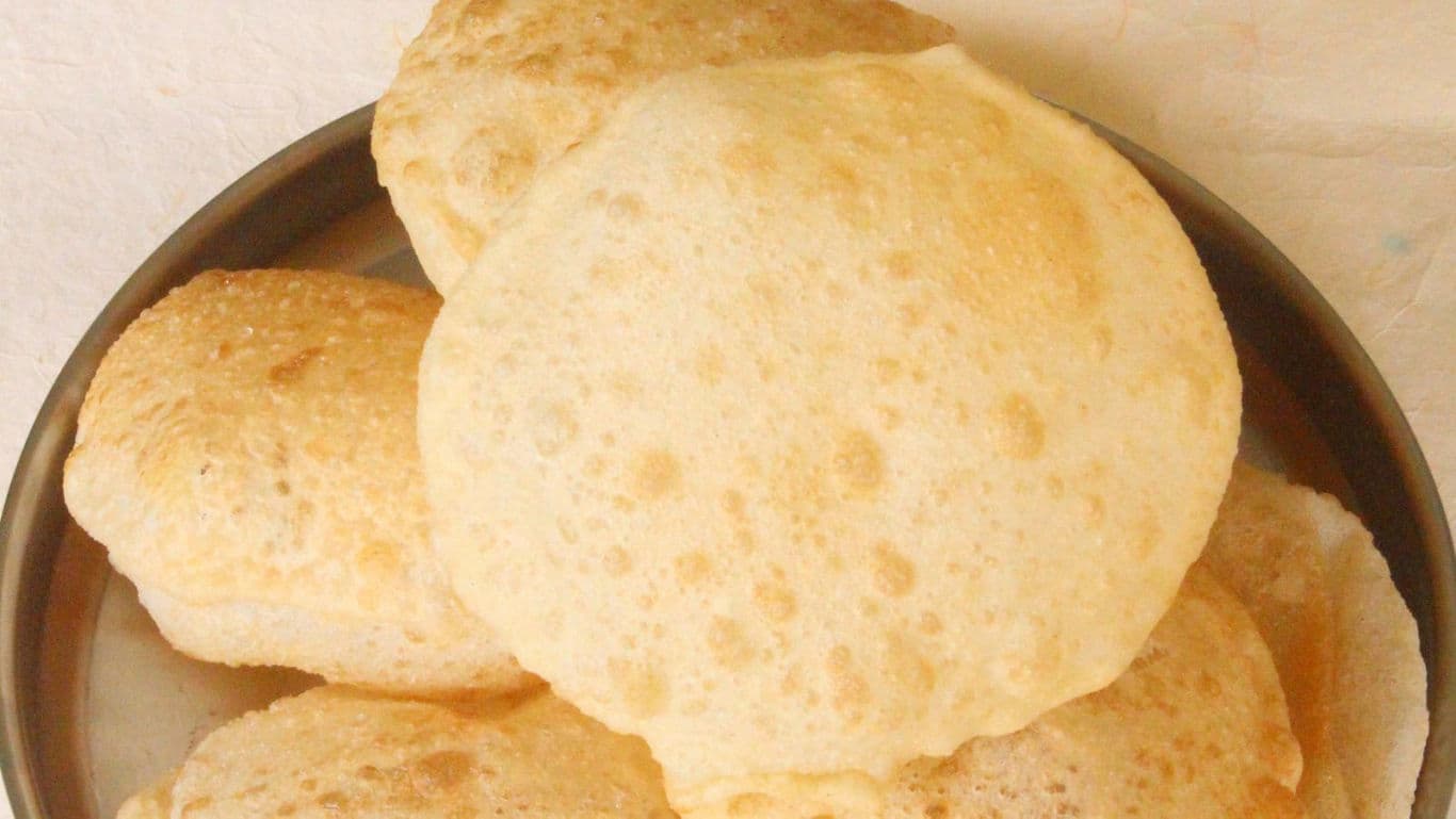 Close-up of fluffy fried Indian puris