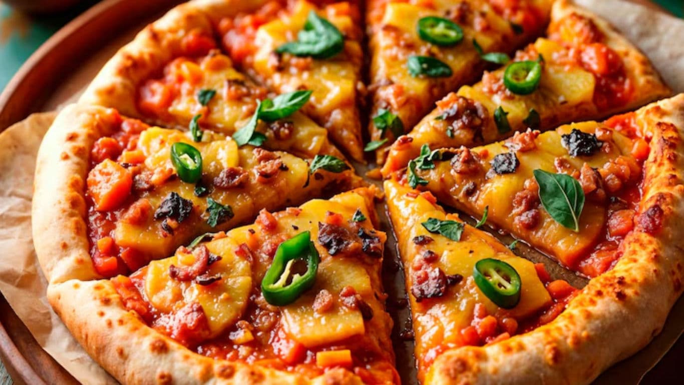 Freshly Baked Pizza with Pineapple and Jalapeños